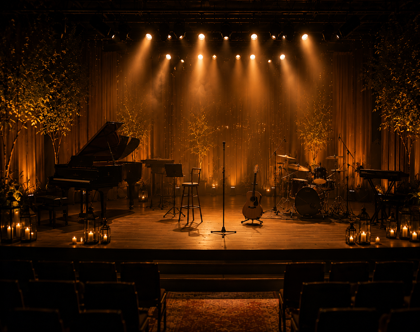 A candlelit stage waiting for the next story to be composed